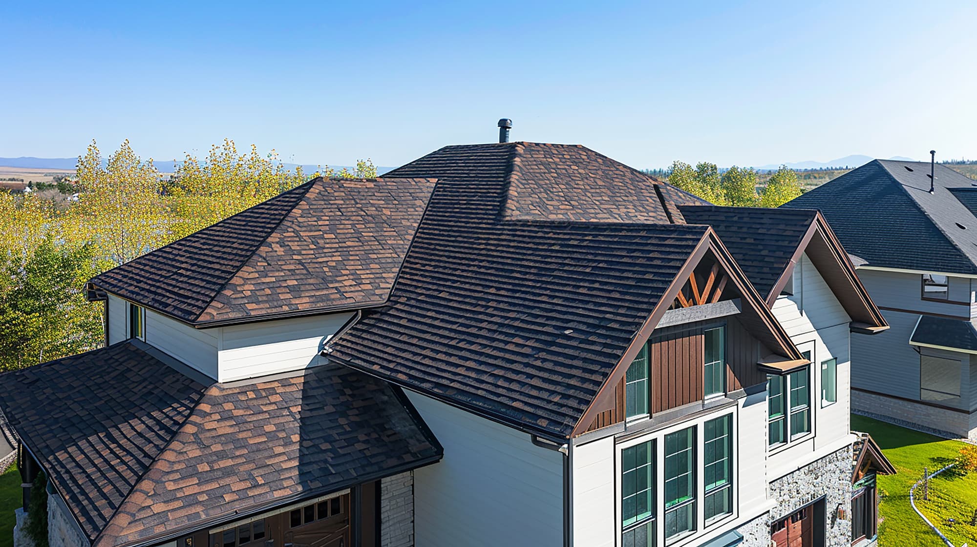 Premium home exterior with dark shingle roof